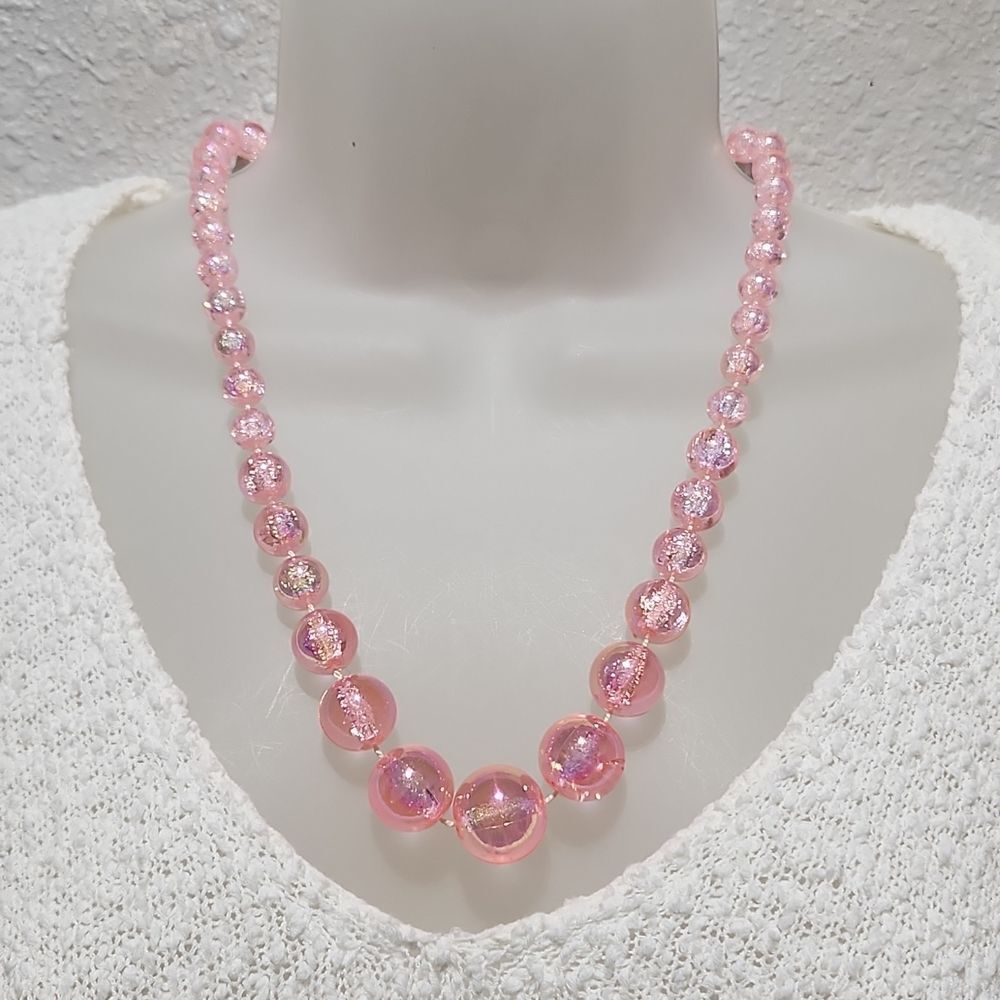 Stunning Vintage Sparkling Pink Beaded Necklace
